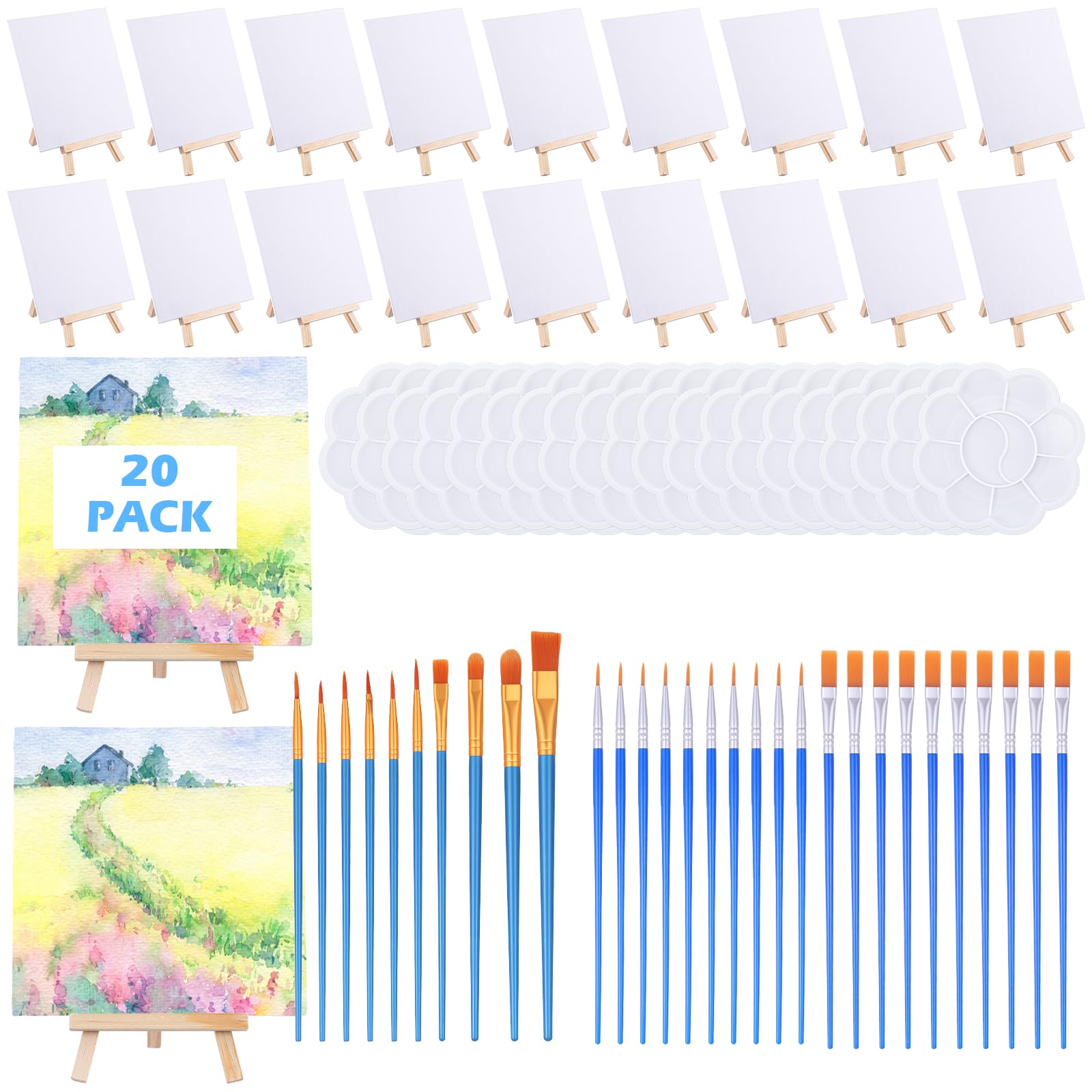 20 Stück 15 cm Leinwandtafeln zum Zeichnen, Mini-Malleinwand mit Staffelei-Set, Malsets