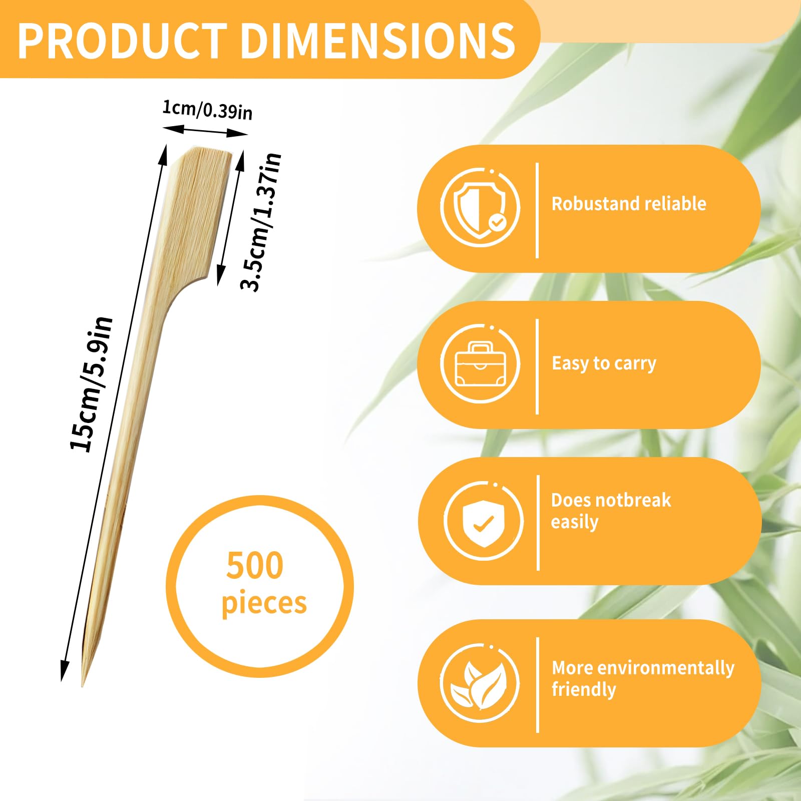 Bamboo Skewers for Appetizers, 500Pcs 5.9 Inch Bamboos Skewer, Bamboo Paddle Picks Skewers for Cocktail, BBQ, Fruit Kababs,Snacks