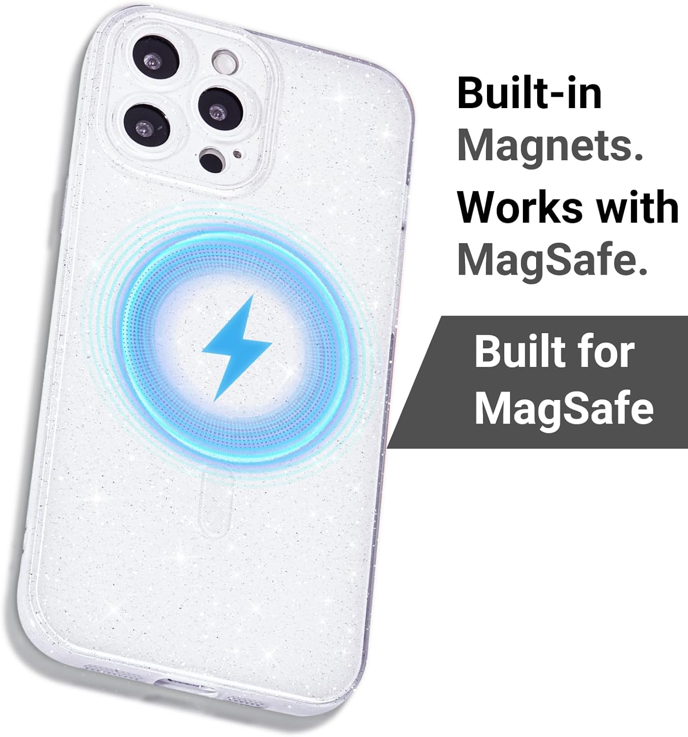 for iPhone 14 Pro Max Case Glitter Compatible with Magsafe, Girly Cute Sparkly Magnetic Mag Safe Pretty Phone Case for Women, Bedazzled Bling Sparkle Slim Bright Silicone Rubber Jelly, White - Image 3