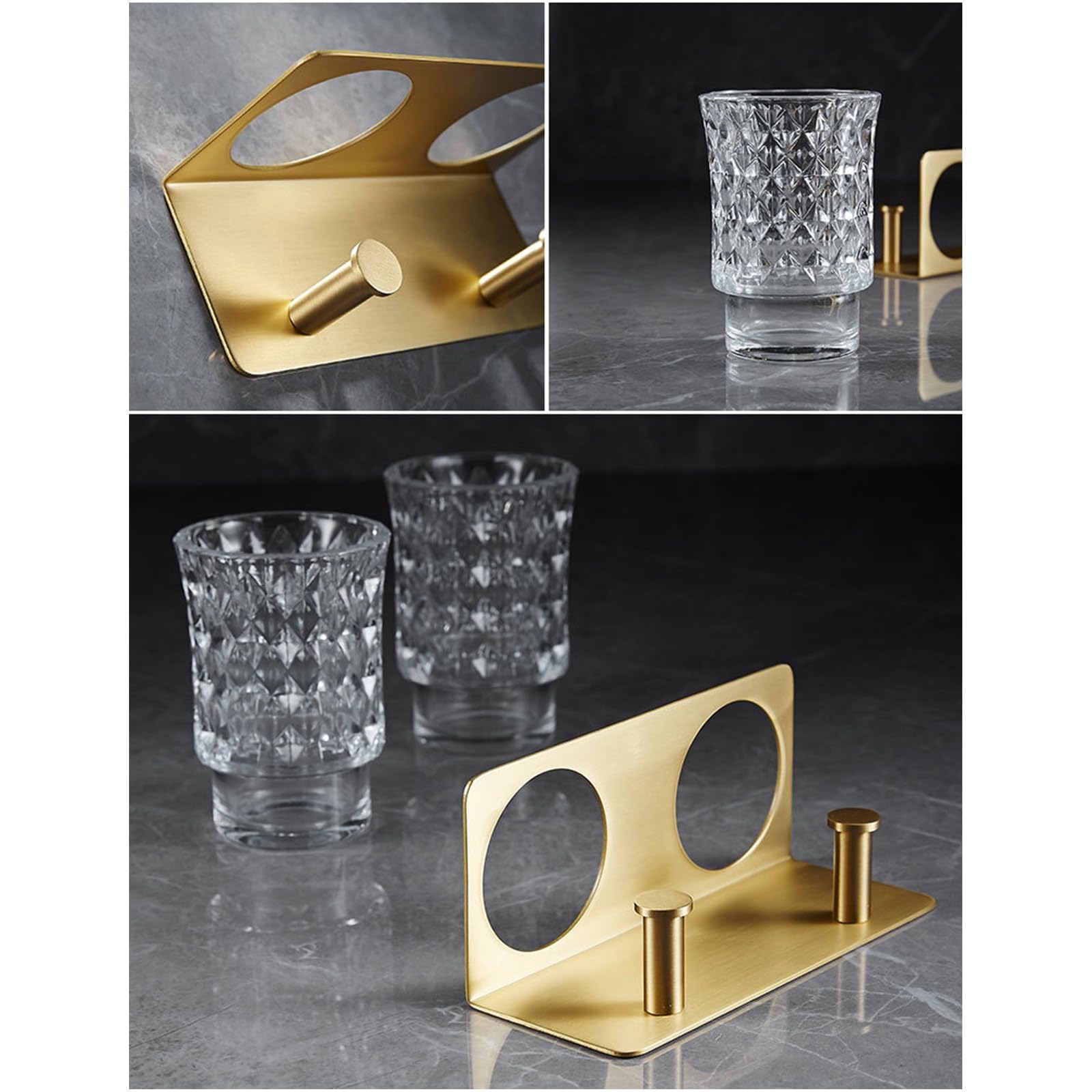 Soporte para cepillo de dientes de pared de latón con soporte para enjuague bucal para baño, estante para cepillo de dientes eléctrico, soporte triple para tazas