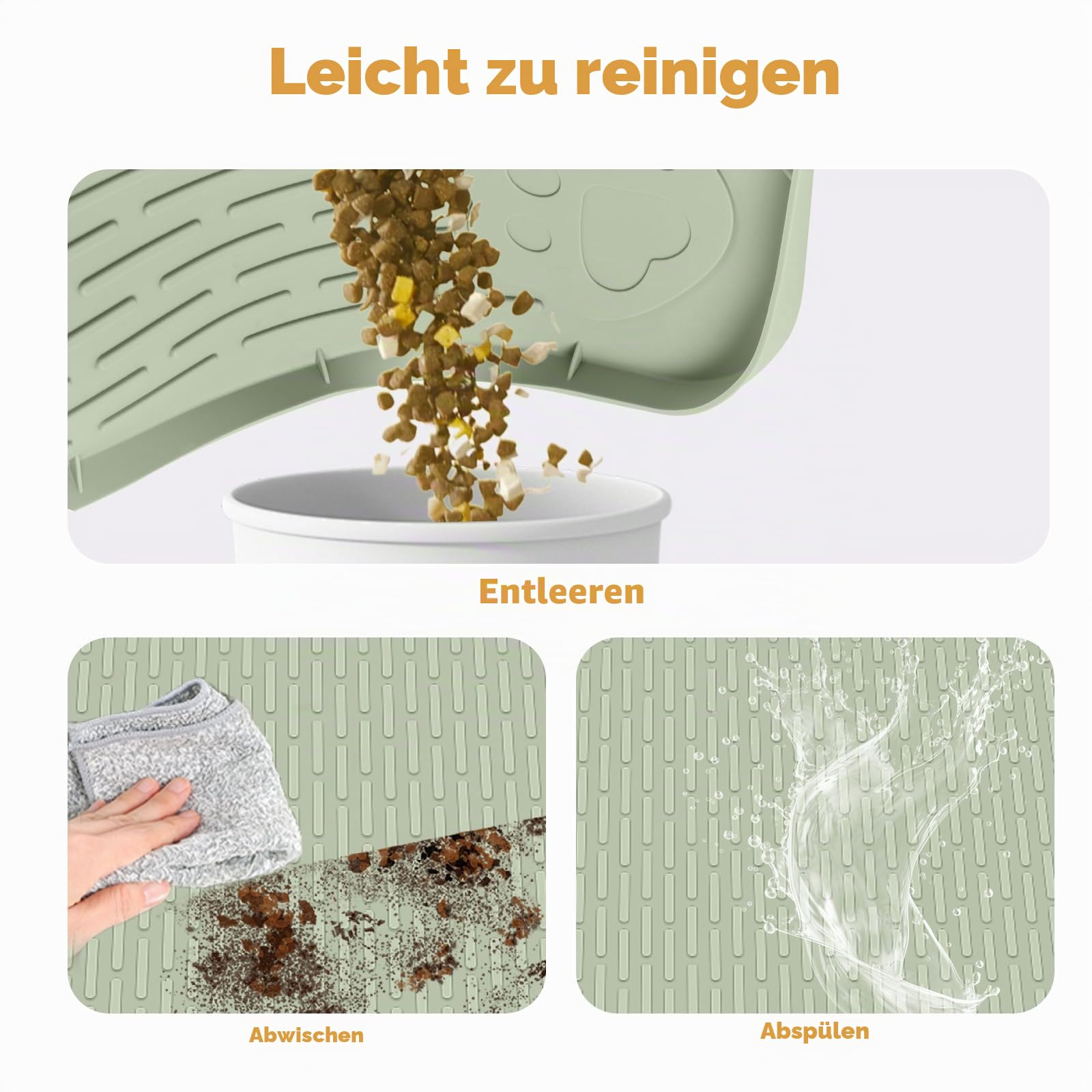 Extra große Silikon Katzenfuttermatte, 101x71cm Futtermatte für Haustiere mit erhöhtem Rand, Platzdeckchen für Futter- und Wassernäpfe, rutschfest, leicht zu reinigen (Grün)
