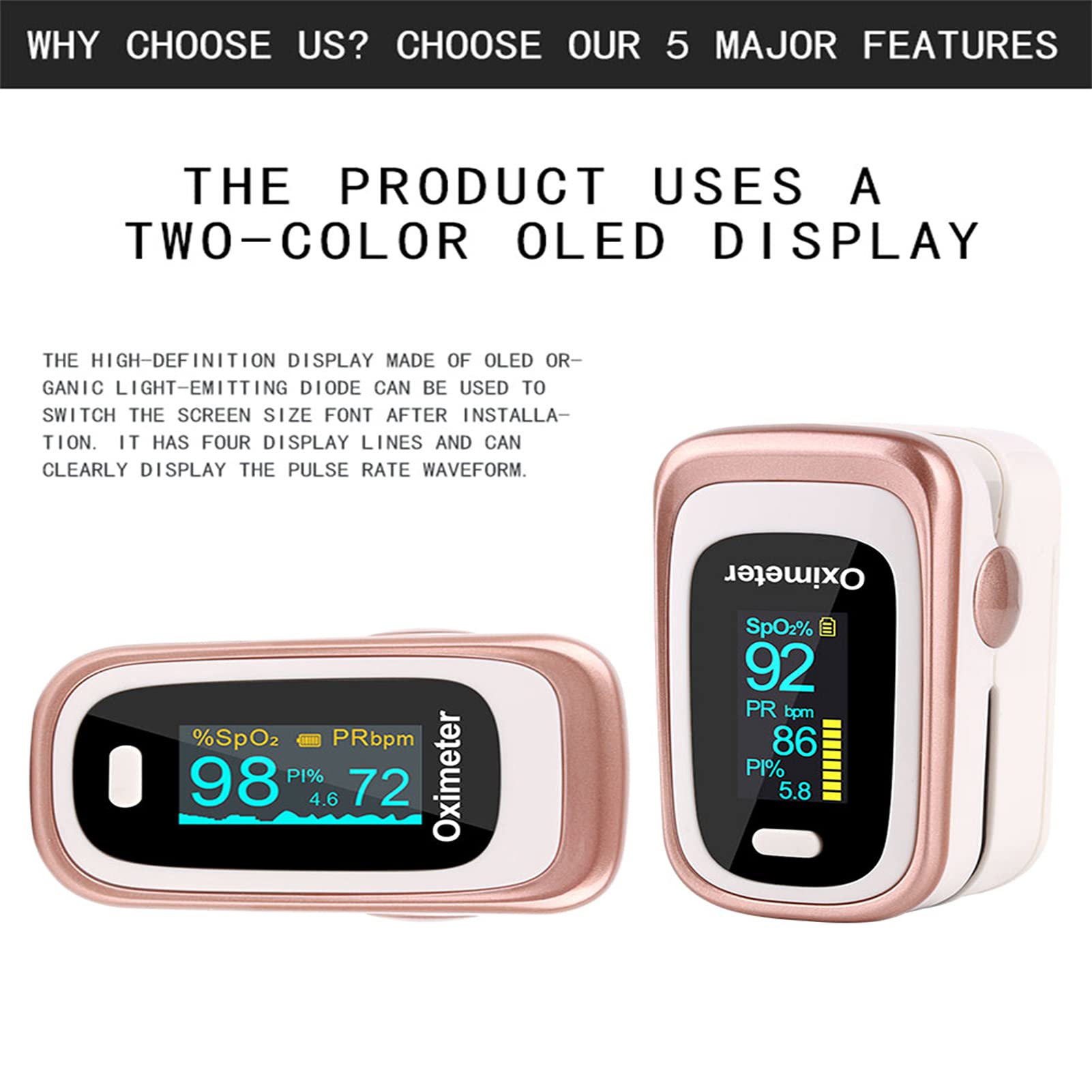Pulsossimetro Da Dito, Monitor Della Saturazione Di Ossigeno Per Adulti E Bambini, Ossimetro Da Dito Con Monitor Di Ossigeno Nel Sangue Per Frequenza Cardiaca E Livello Di SpO2 Con Display OLED