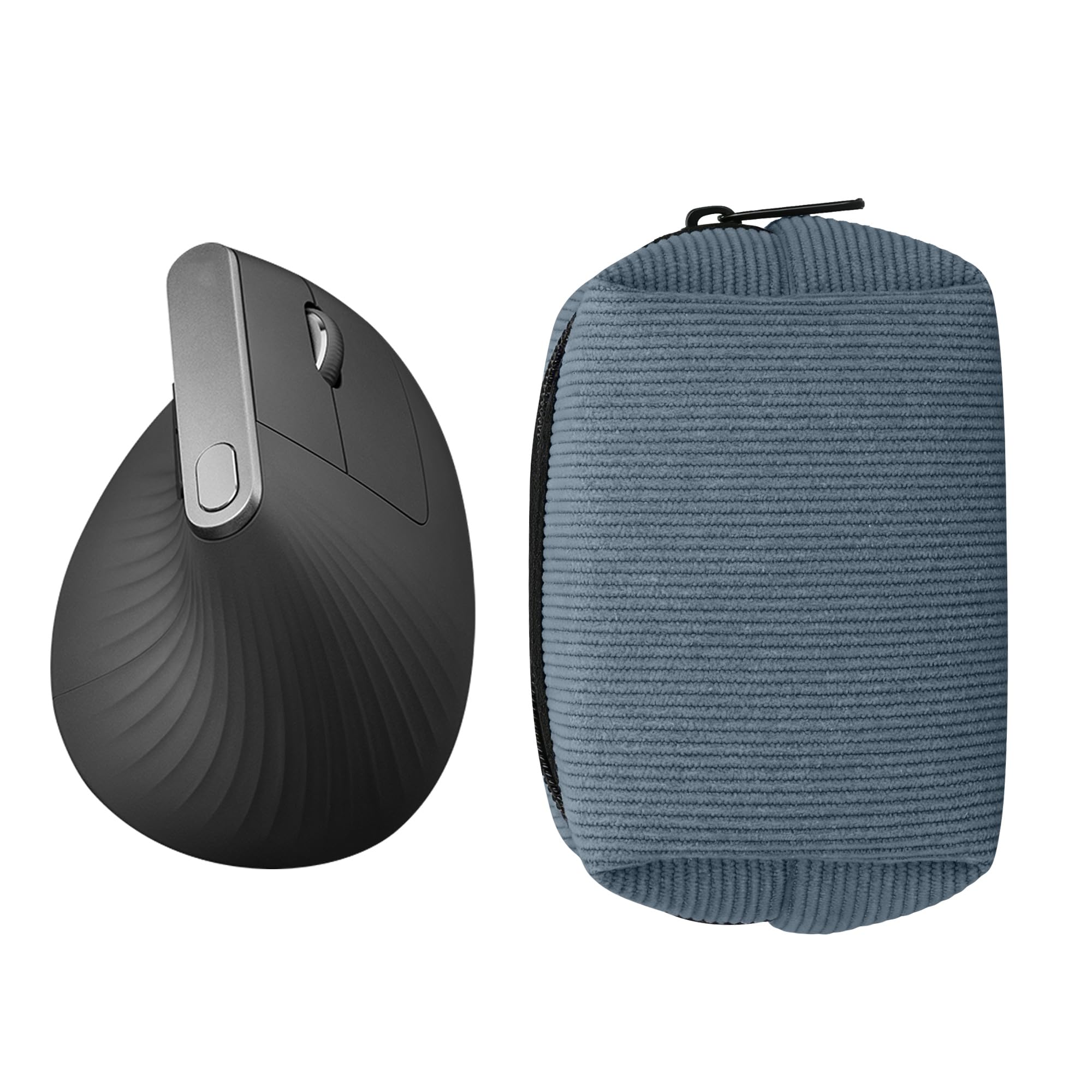 kwmobile Custodia Mouse Wireless per Logitech Lift/MX Vertical/Anker Vertical - Cover Mouse Wireless Gaming con Cerniera - Astuccio in Velluto a Coste e Neoprene - blu vintage