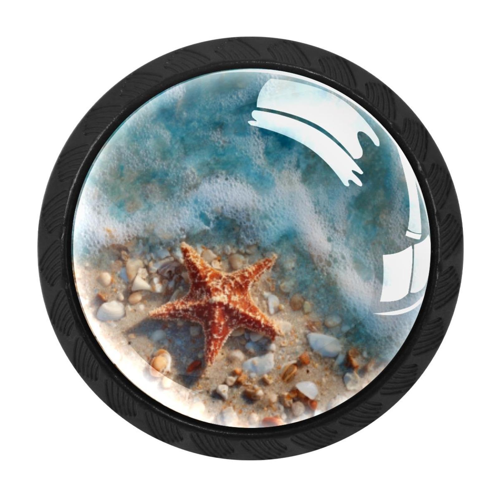 CHENZZZZ 4 Pack Black Starfish Shell Beach Kitchen Handles, Cabinet Pulls Hardware for Cupboard Drawer Knobs Dresser Pulls