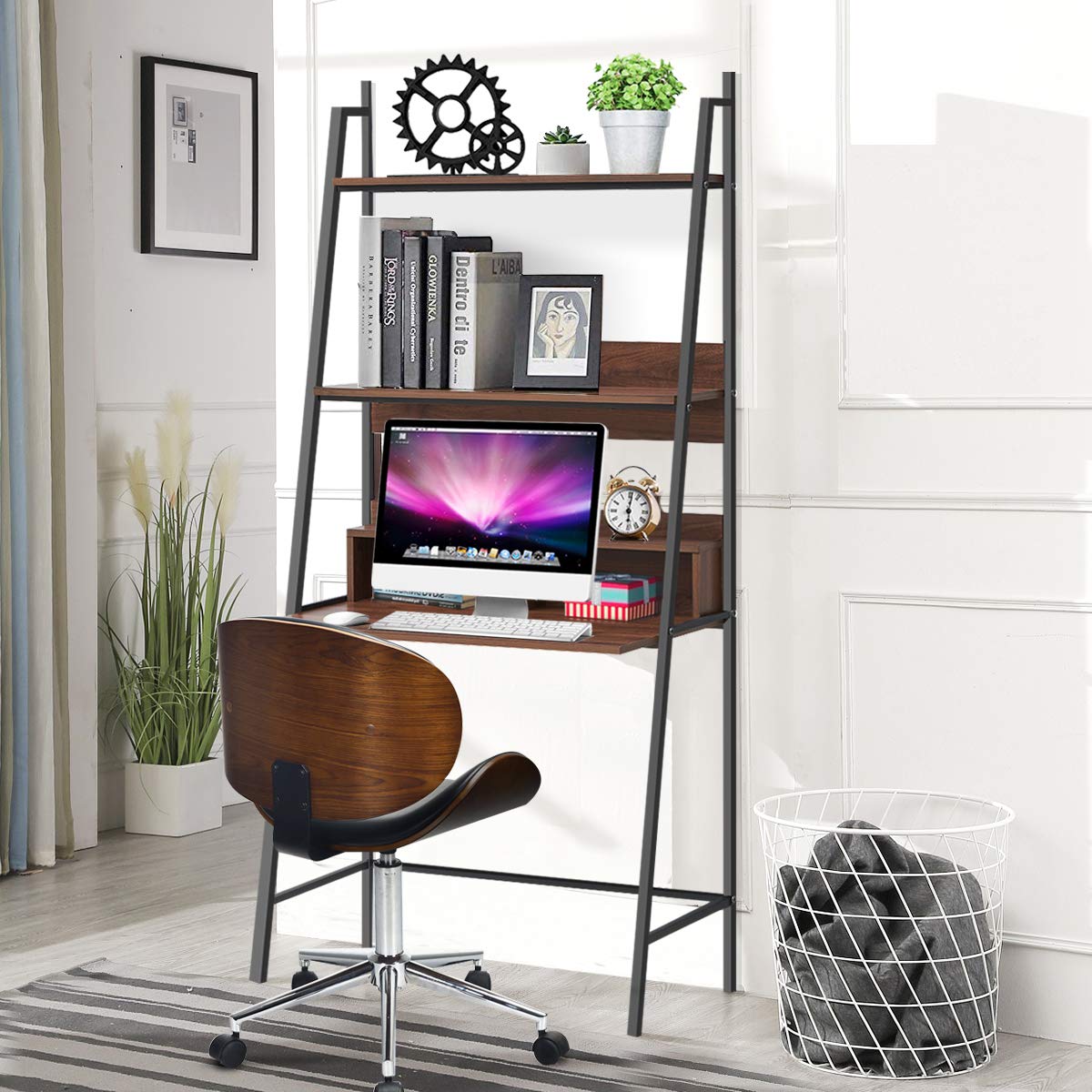 Tangkula 3Tier Ladder Computer Desk, Modern Writing Desk with Storage