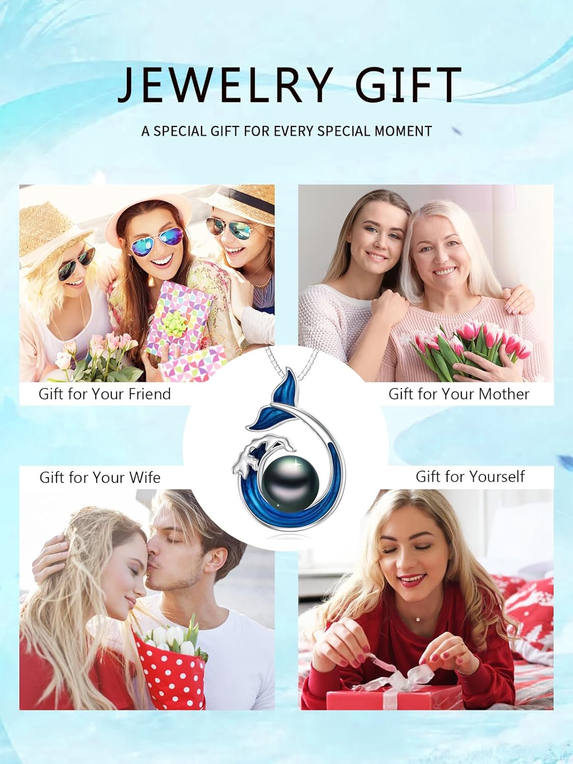 Gifts for Women-Tahitian Black Pearl Necklace-Birthday Anniversary Wedding Gifts for Her Wife Mom Tahitian Black Pearl Jewelry