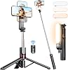 Fixed Selfie Stick Tripod with Removable Fill Light 360 ° Rotatable Extensible Cell Phone Tripod with Wireless Remote Control for iPhone, Samsung, Huawei, Sony and Other Smartphones