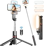 Stable Selfie Stick Tripod with Fill Light, 44 Inch Extendable Selfie Stick with Wireless Remote and Tripod Stand 360 Rotation for iPhone 17/16/15/14/13/12/11 Pro/XS Max/Samsung and Smartphone (White)