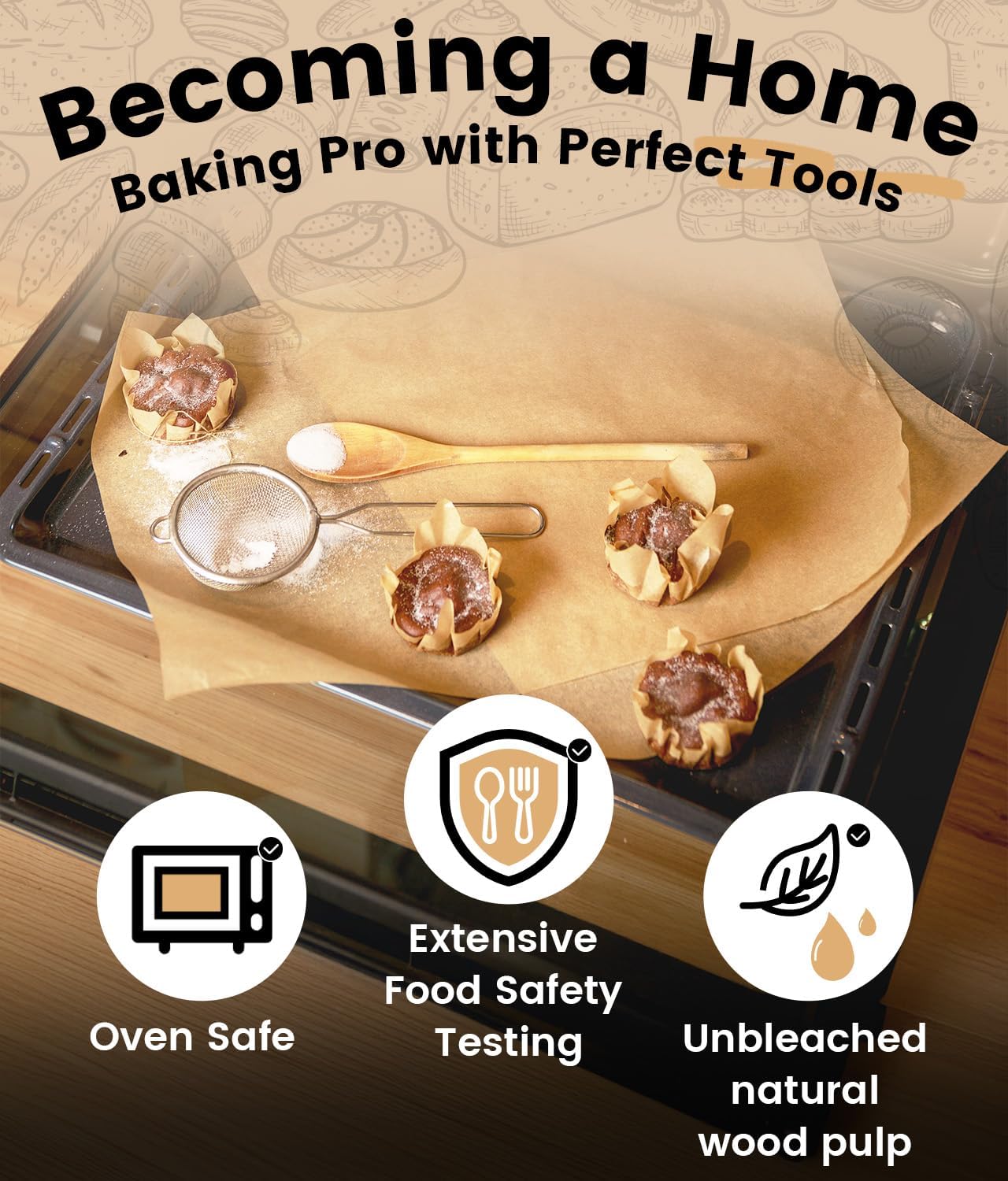 500Pcs Parchment Paper for Baking, 12x16 In Precut Parchment Paper Sheets, Heavy Duty Non-Stick Baking Paper, Half Sheet Baking Sheets for Baking Cookies, Cooking, Air Fryer, Oven - Unbleached
