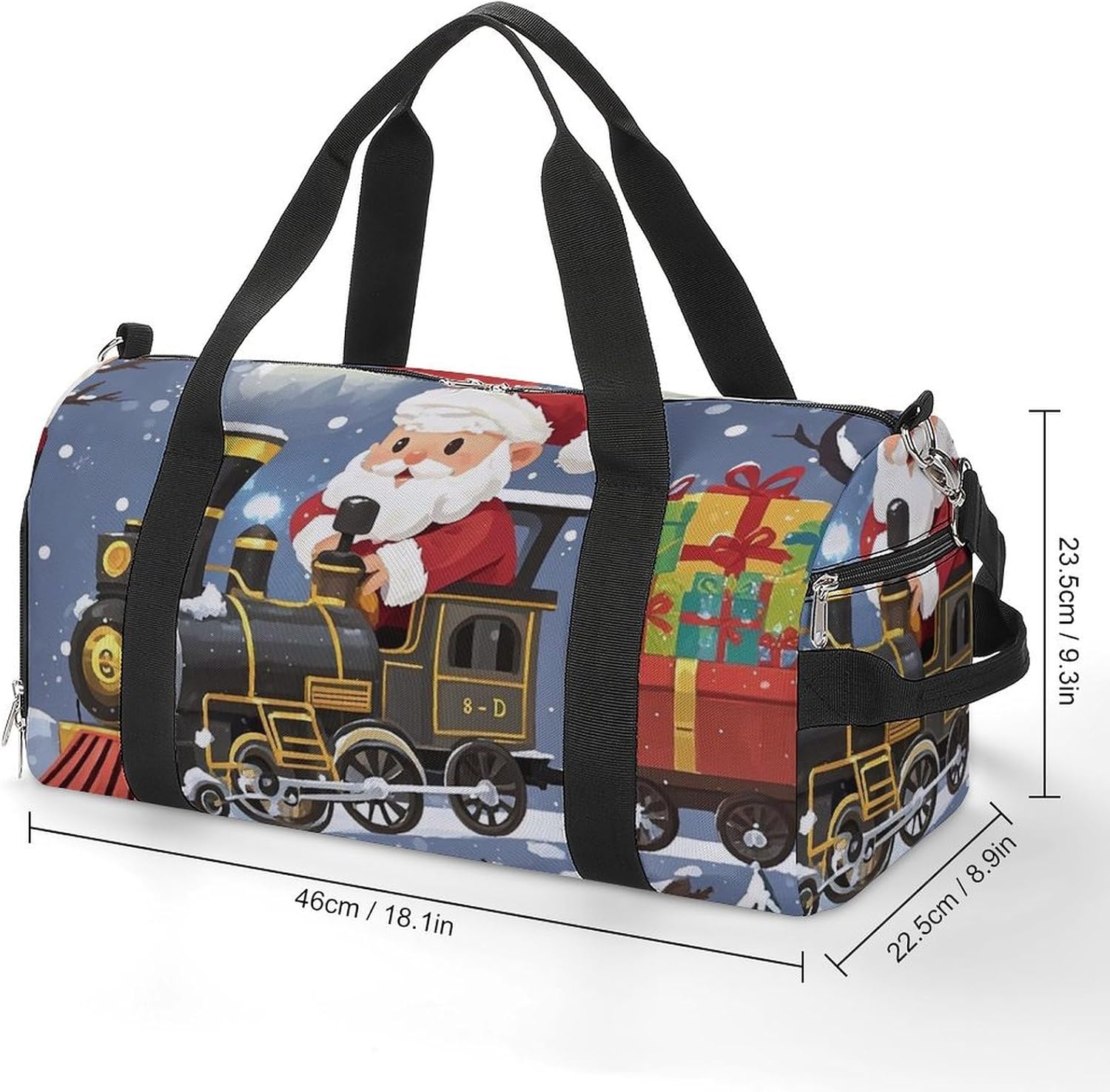 Santa's Train Barrel Gym Bags for Men And Women, Duffle Bag for Travel Sports Bag Camping Weekend Carry on Overnight Duffel Bag with Shoulder Strap