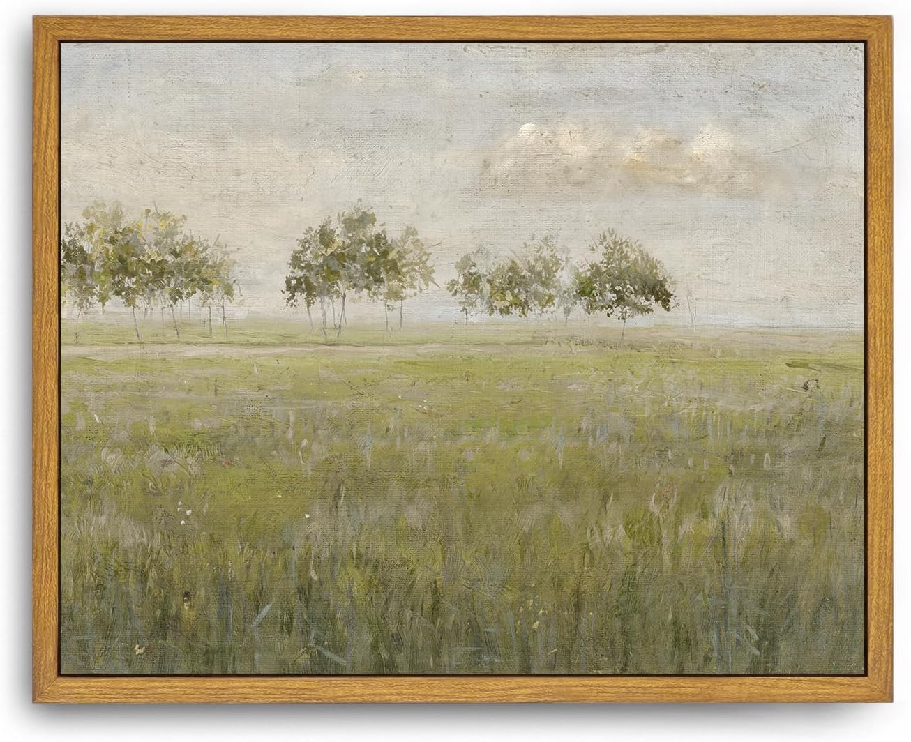 Roslynity Framed Canvas Wall Art Vintage Print Oil Paintings Spring Country Landscape Green Summer Nature Retro Aesthetic Artwork for Home Living Room Bathroom Farmhouse Wall Decor (8"x10")