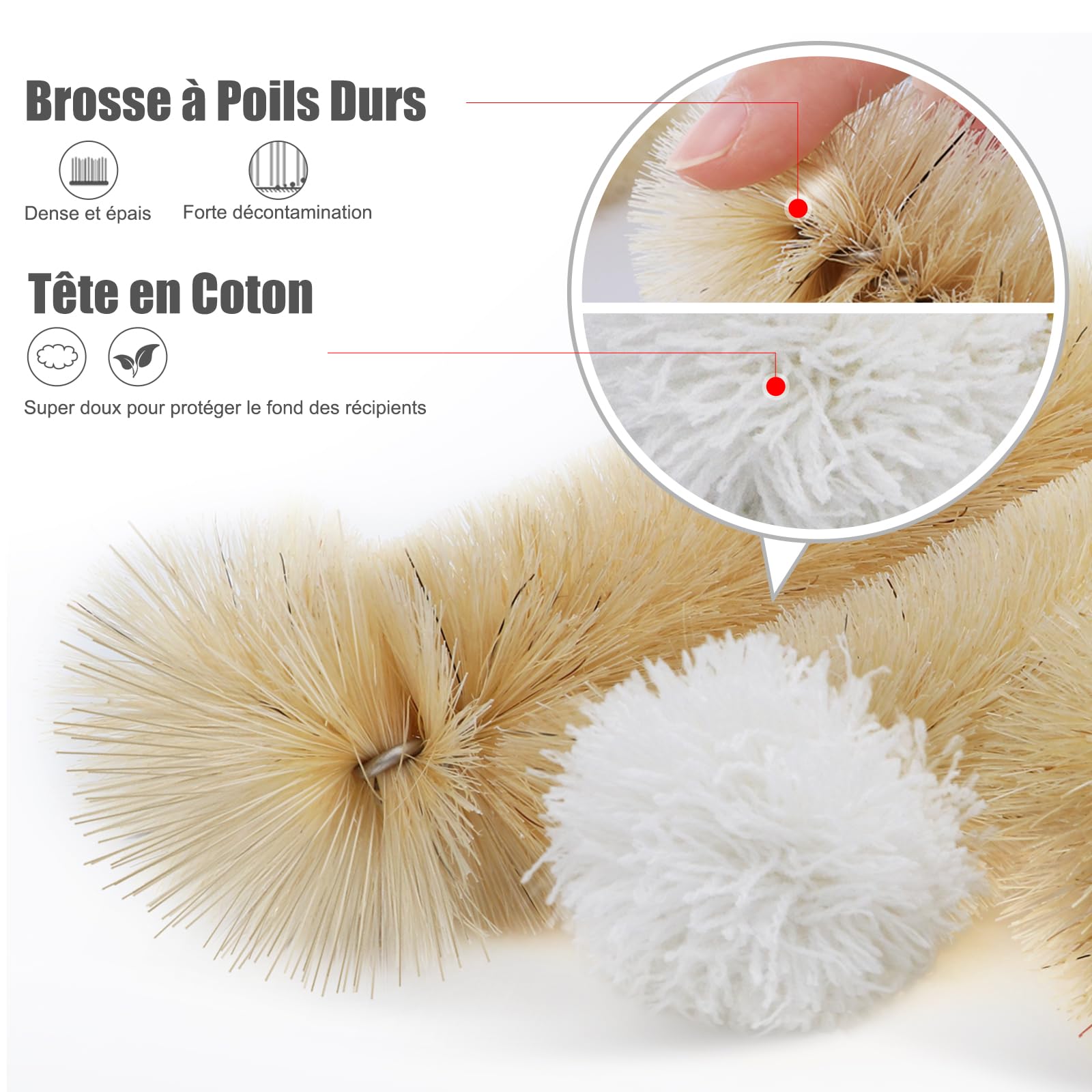 MASTERTOP Juego de 9 Cepillos para Botellas Largos y Flexibles Juego de Cepillo de Limpieza para Taza, Vidrio, Biberón, Pajita, Termo y Varios Recipientes