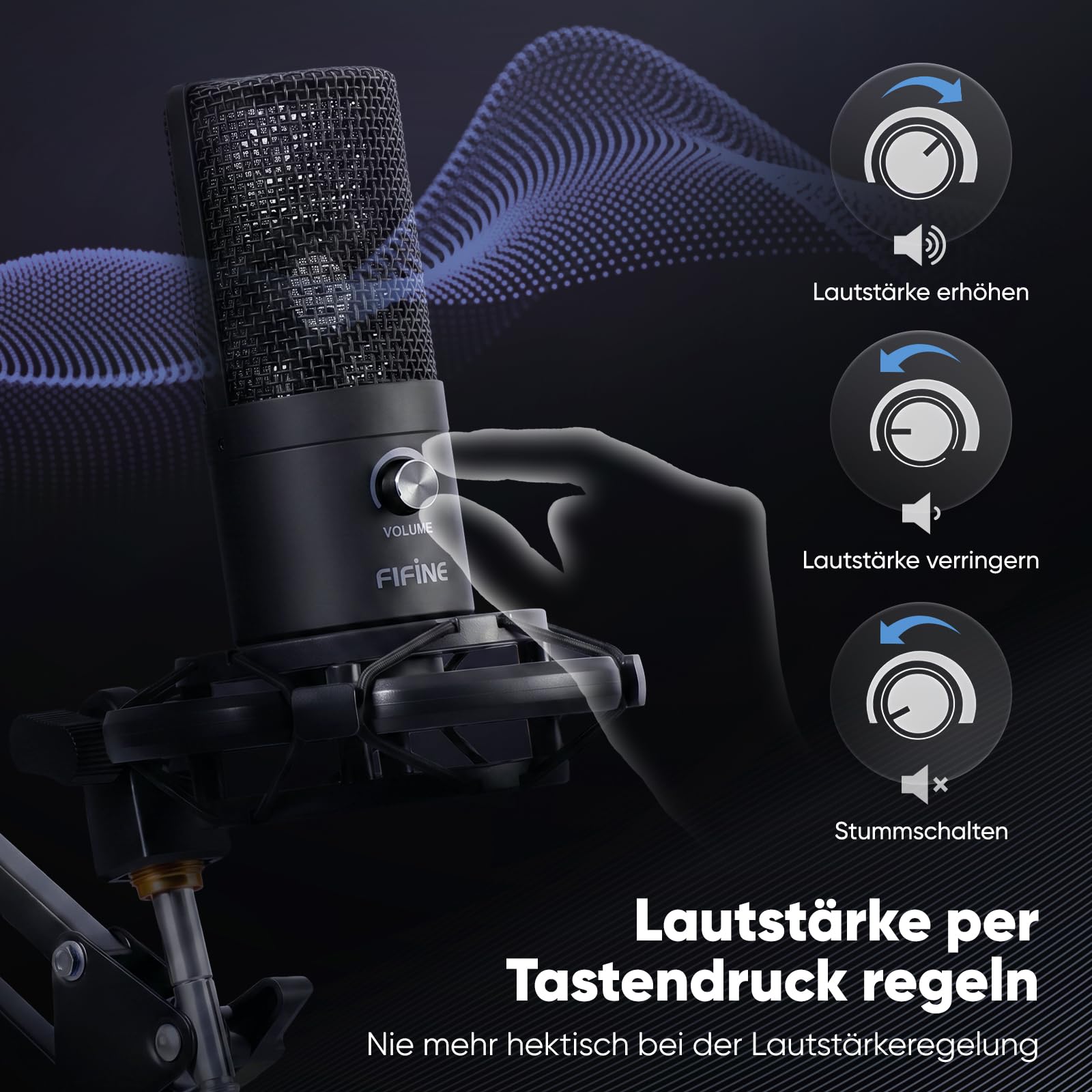 FIFINE Streaming Mikrofon PC mit Arm, USB Mikrofon PS4 PS5, Microphone für Gaming Podcast Studio, Popfilter, Shock Mount