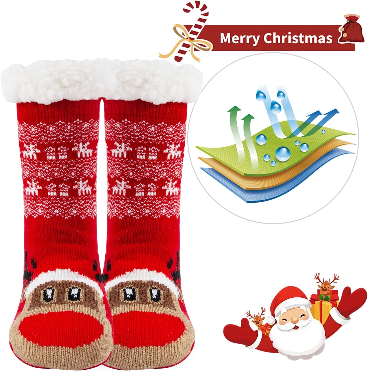 Christmas Socks for Kids, Cute Animal Fuzzy Slipper Socks with Non-Slip Grips, Warm Fleece Lining for Boys and Girls - Image 6