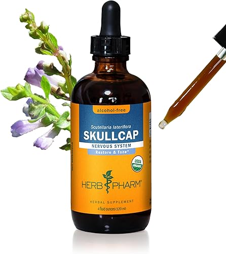 Herb Pharm Extracto líquido orgánico certificado Skullcap para apoyo del sistema nervioso, glicerita sin alcohol, 4 onzas