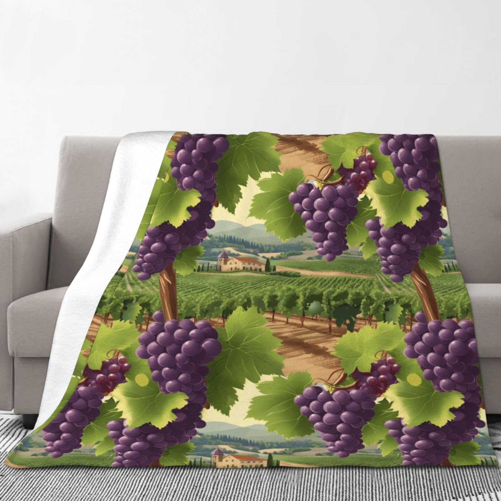 Couverture d'hiver douillette en flanelle 177,8 x 203,2 cm – Couverture à imprimé champs de raisins pour canapé, lit et camping, douce, parfaite pour décoration d'intérieur et une utilisation en