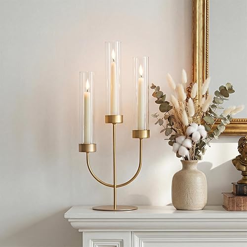 Miniatura 2 de Sziqiqi Candelabro negro Candelabro: Candelabros de 3 brazos Decoración con cristal Huracán para centro de mesa de comedor - Candelabro de metal