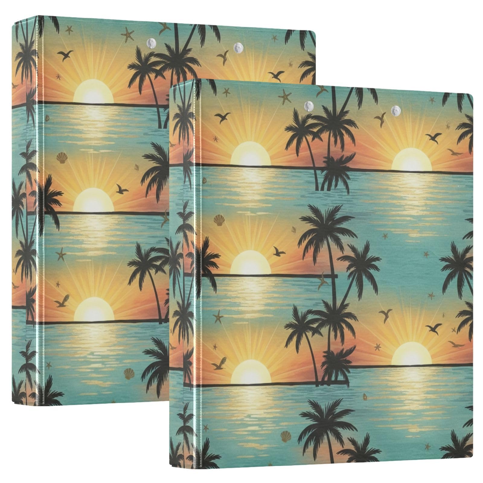 Tropical Sunset Beach - Carpeta de tres anillos, carpeta de anillos en D, paquete de 2 | Con portapapeles y bolsillos, para escuela, universidad, oficina