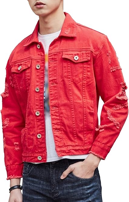 ジャケット・アウター 50s vintage cotton jacket Mens Distressed Denim Jacket Motorcycle Vintage Ripped Holes
