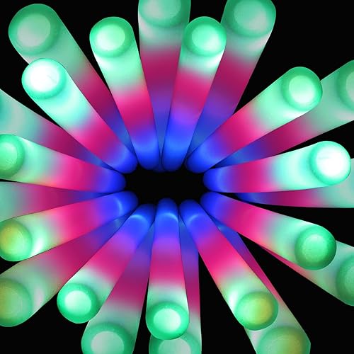 Paquete de 100 varillas de brillo LED para bodas, varillas de espuma a granel con 3 modos de parpadeo colorido, paquete de fiesta a granel para