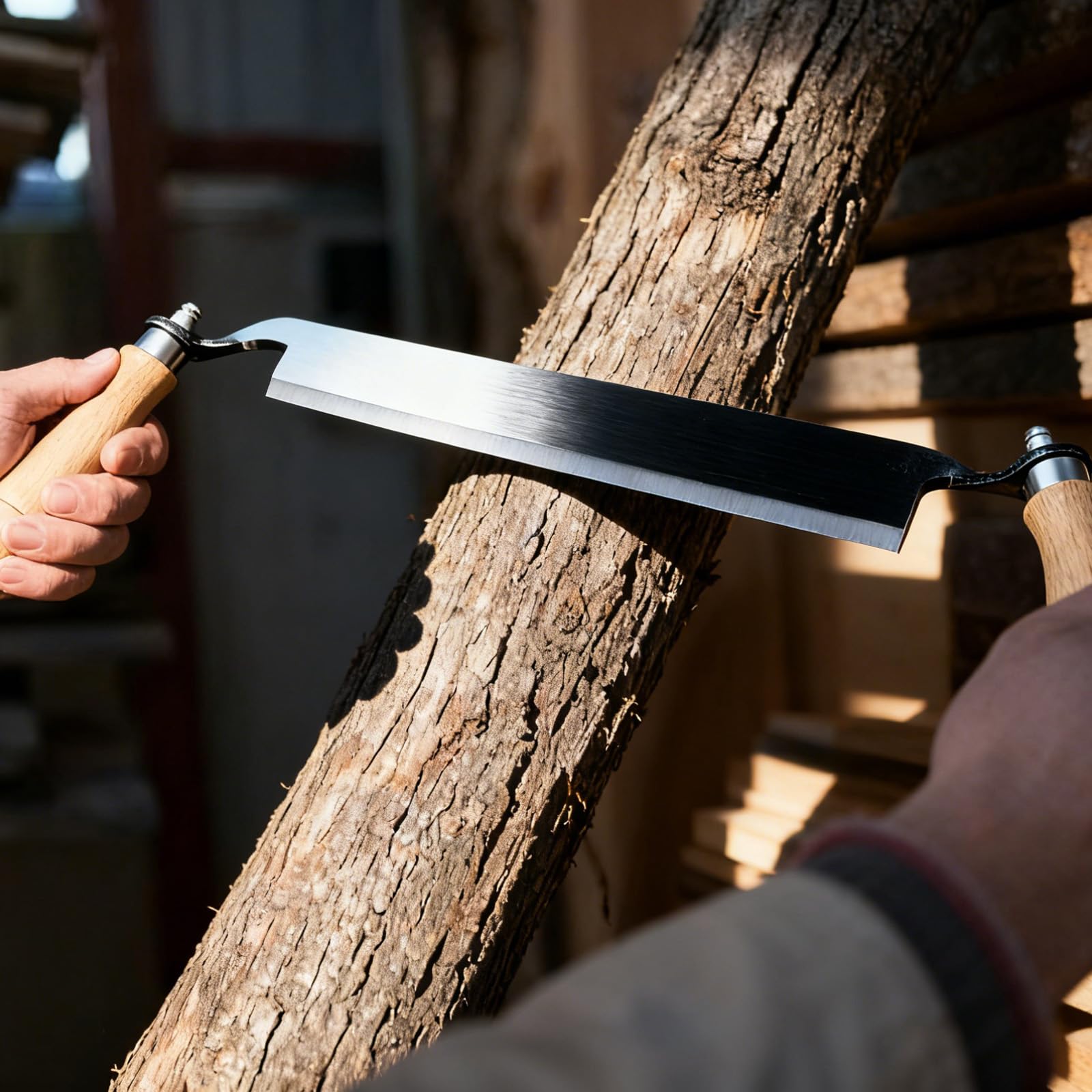 GBKDQQ Couteau de traction pour bois : couteau de traction multifonction de 20,32 cm avec poignées en bois, couteau à tirer, lame à éplucher pour le traitement du tronc d'arbre, couteau à éplucher