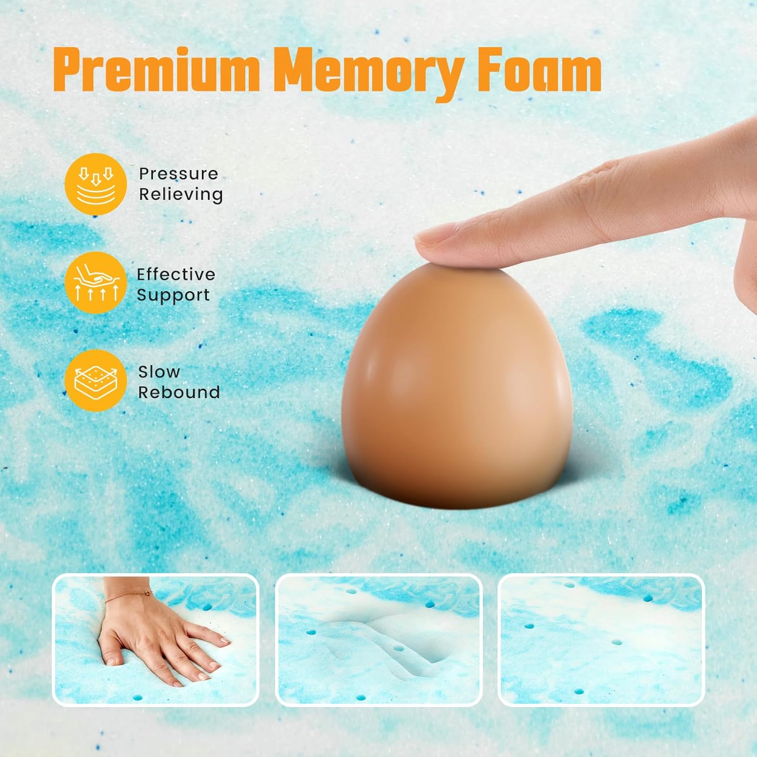 Mattress Toppers, 3 Inch Gel Memory Foam Bed Topper, Medium-Firm Foam Topper Cooling Gel Infused & Pressure Relieving Pad in a Box, Dorm Room, RV Essentials, CertiPUR Certified