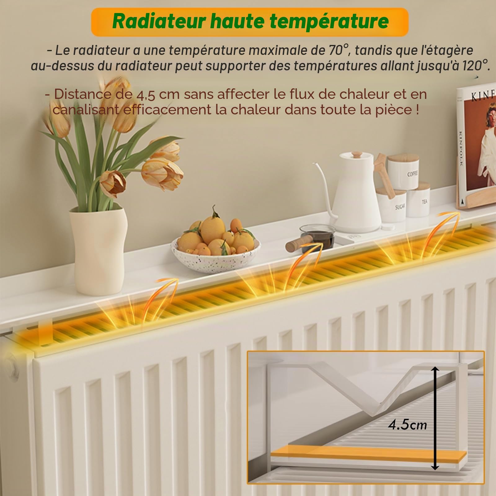 éTagèRe Tablette De Radiateur 40 80 80140140180200 CM Cache-radiateur en aluminium, étagère pour radiateur en fonte avec support en acier inoxydable, étagère sur radiateur, aucun perçage requis, insta