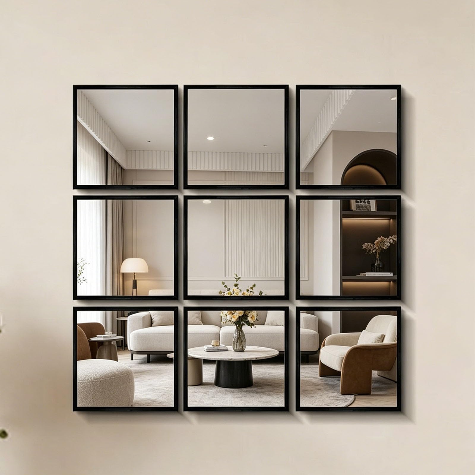 DAJIAYIQI Mirrors for Wall, Vintage Hanging Mirror, Modern Square Bathroom Wall Mirrors for Bedroom Bathroom Living Room(9PCS,30cm)