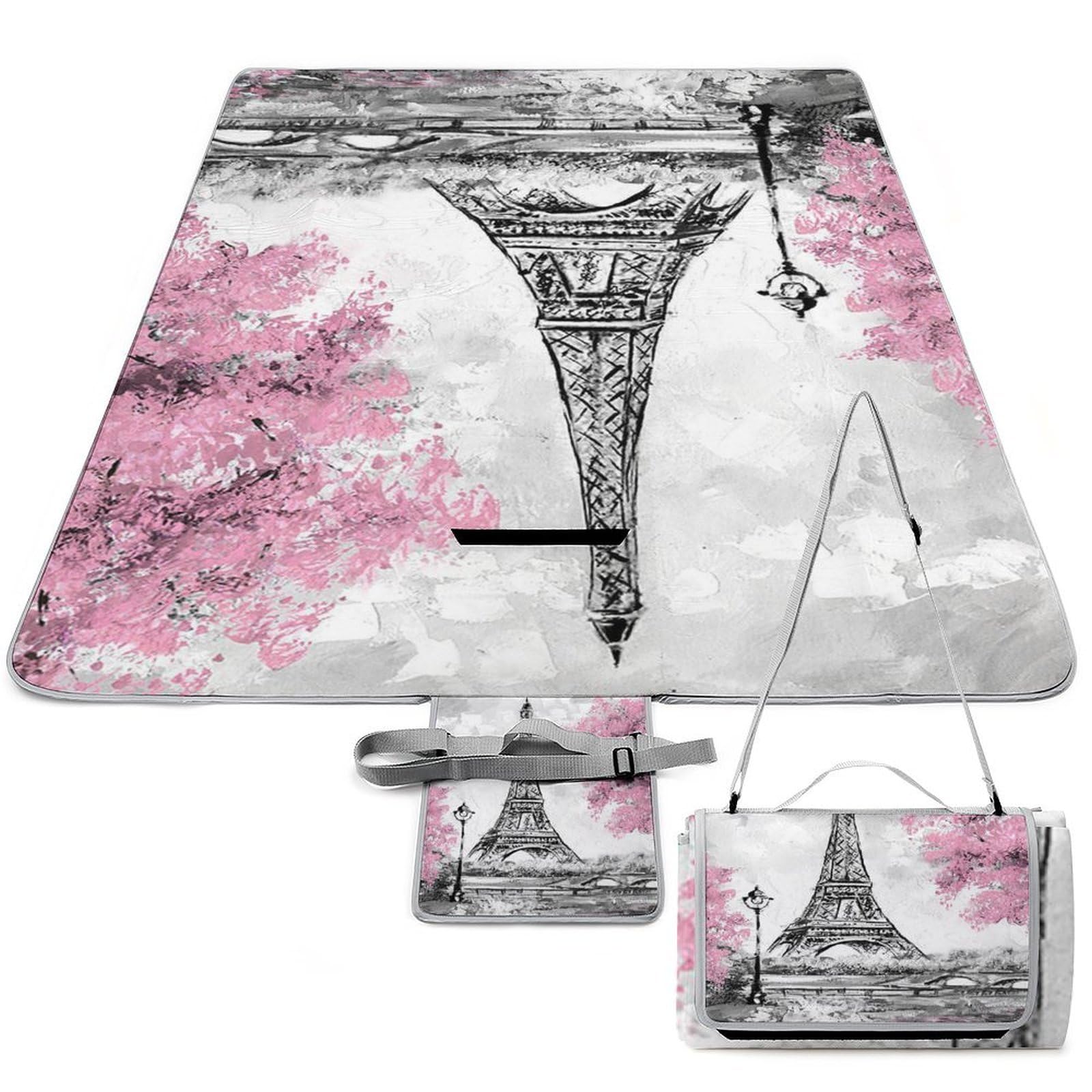 Couverture pique-nique pliable Tour Eiffel 148x148 cm imperméable avec poignée