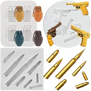 Weapon Silicone Molds Gun Pistol Bullet Grenade Polymer Clay Mold for Jewelry Making Epoxy Resin Casting Air Dry Polymer Clay Crafts Set of 3