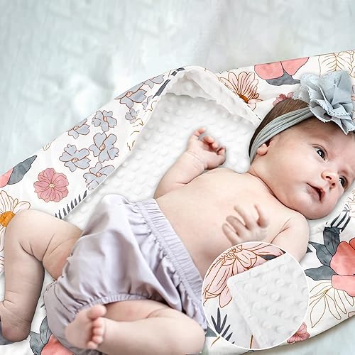 Miniatura 3 de Mantas de bebé, manta de visón de flores para niñas, respaldo punteado, doble capa, manta de recepción de cuna, para guardería, cochecito, cama de