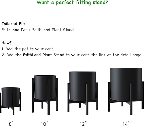 Miniatura 12 de FaithLand maceta, se adapta perfectamente a soportes modernos o de mediados de siglo, tapón para drenaje y malla de drenaje, maceta para plantas