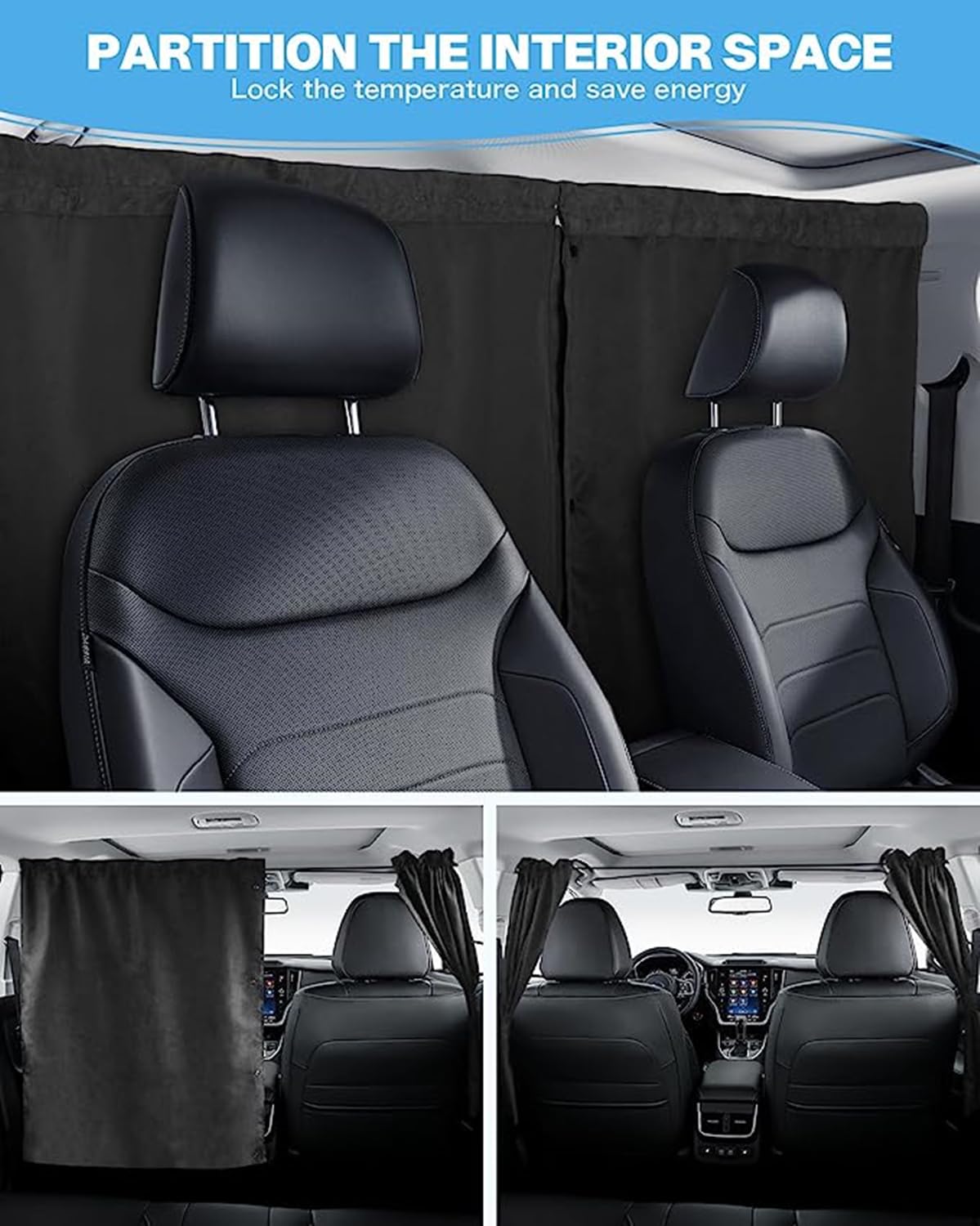 Cortinas separadoras para coche, protección solar, cortina de ventana trasera, cortina de separación, cortina de privacidad extraíble, protección visual para todos los coches, viajes, camping