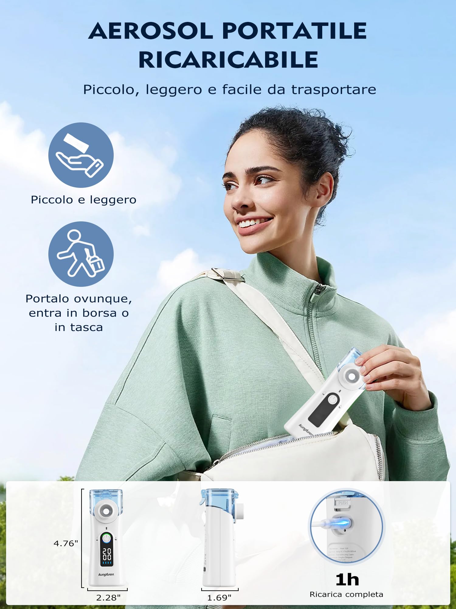 Aerosol Portatile Silenzioso Macchina Adulti: Aerosol Portatile Ricaricabile Con Timer 20 Minuti E Facile Da Usare Con Aerosol Silenzioso Per Bambini Con Maschere Incluse - Per Uso Domestico E Viaggio