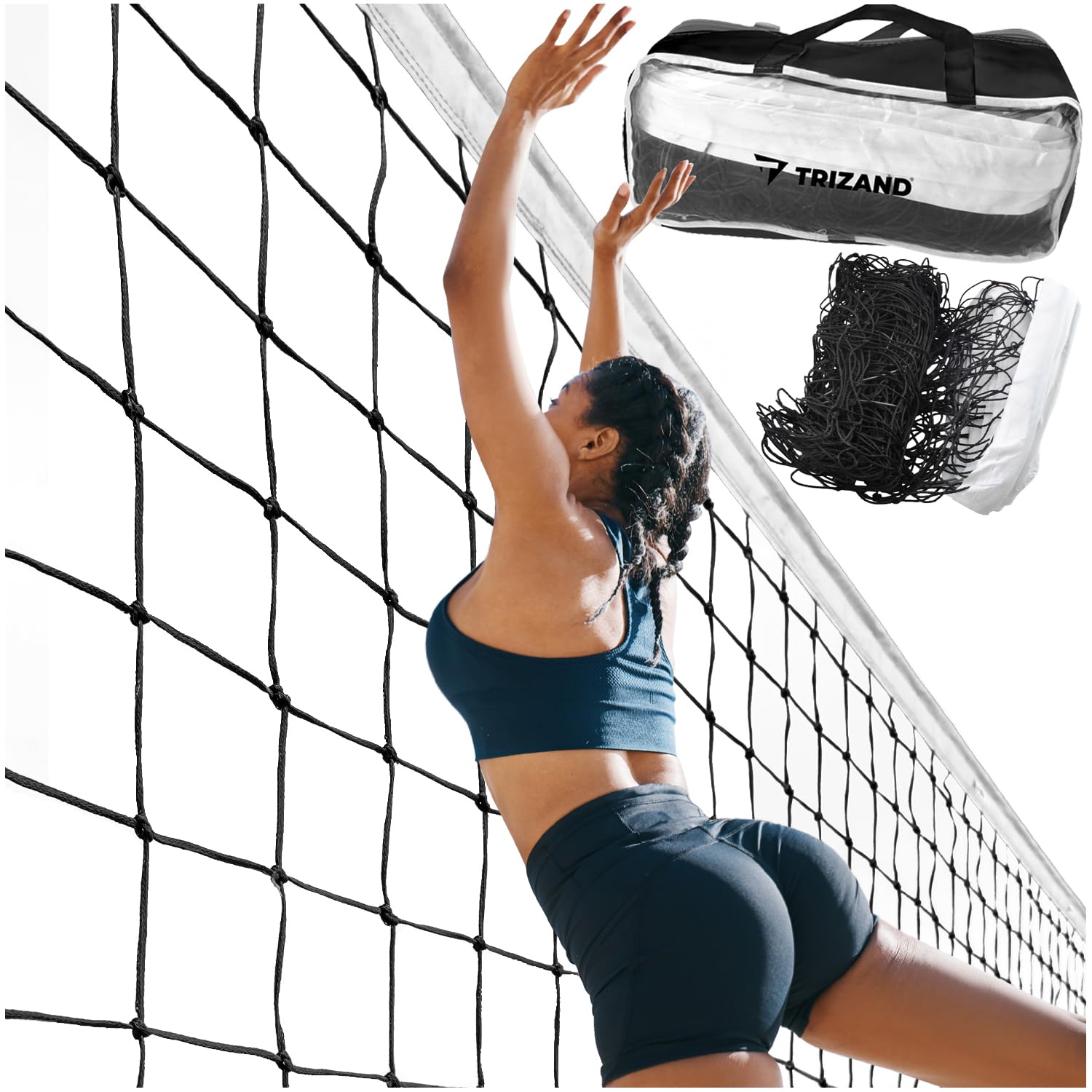 TRIZAND Siatka do siatkówki i badmintona firmy Bag 9,5 x 1 m, siatka do siatkówki i badmintona firmy Bag - siatkówka, badminton i akcesoria tenisowe, odporna na warunki atmosferyczne siatka - ze