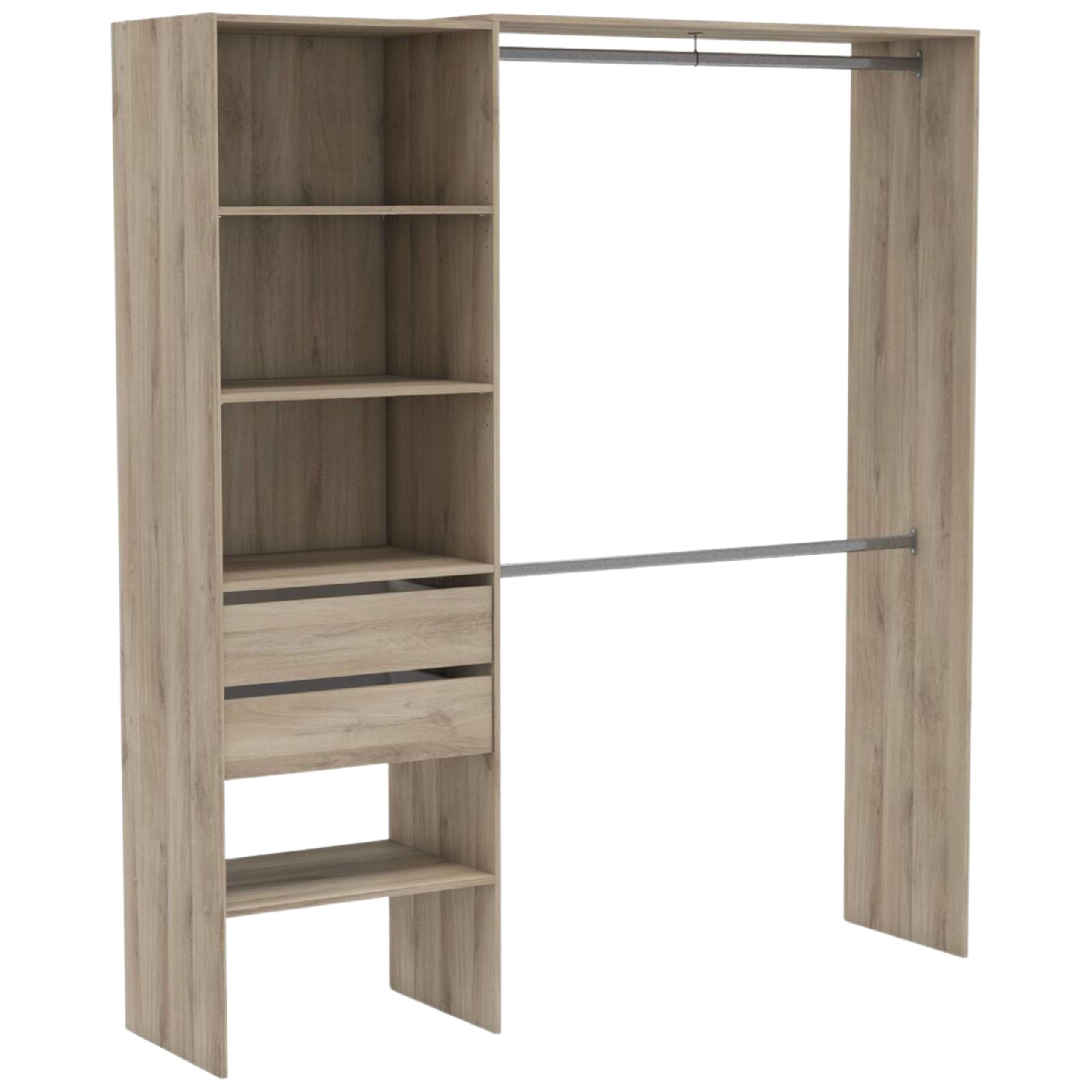 Grand Dressing En Bois Avec 2 Penderies, 2 Tiroirs et 5 Niches – Idéal Pour Chambre Adulte – Coloris Chêne Kronberg - 185 x 205 x 45 cm