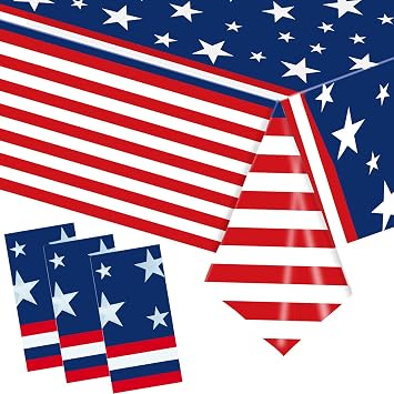 4th of July Tablecloths,Independence Day Table Cloth Rectangle,American Patriotic Plastic Tablecover for 250th Anniversary Party Supplies Dinner Outdoor Picnic 54 x 108 inch,3Pack Style A