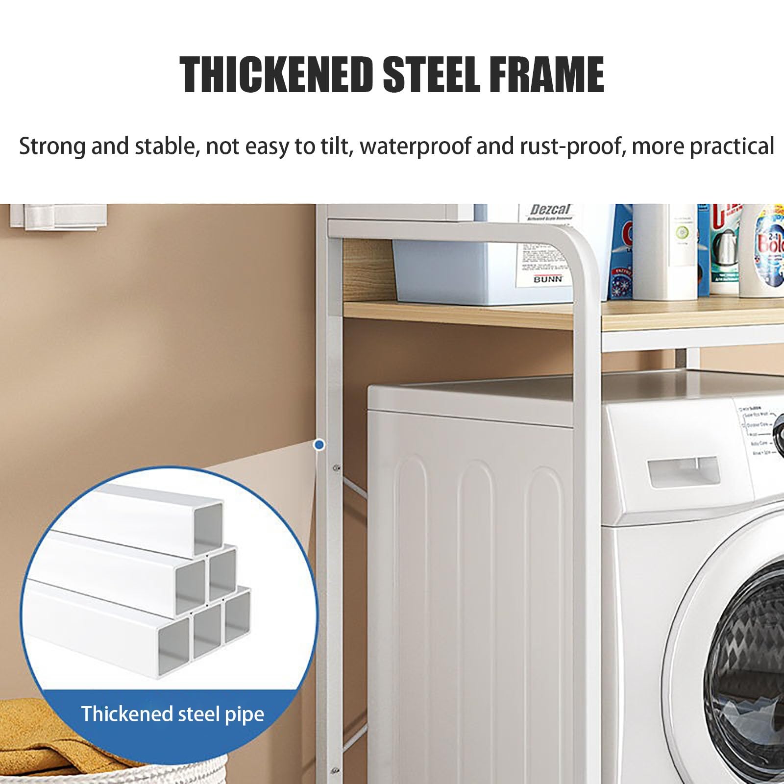 Estante de almacenamiento sobre el inodoro que ahorra espacio, estante de lavandería de dos niveles, solución de almacenamiento de baño negro para una nización eficiente del hogar y un espacio