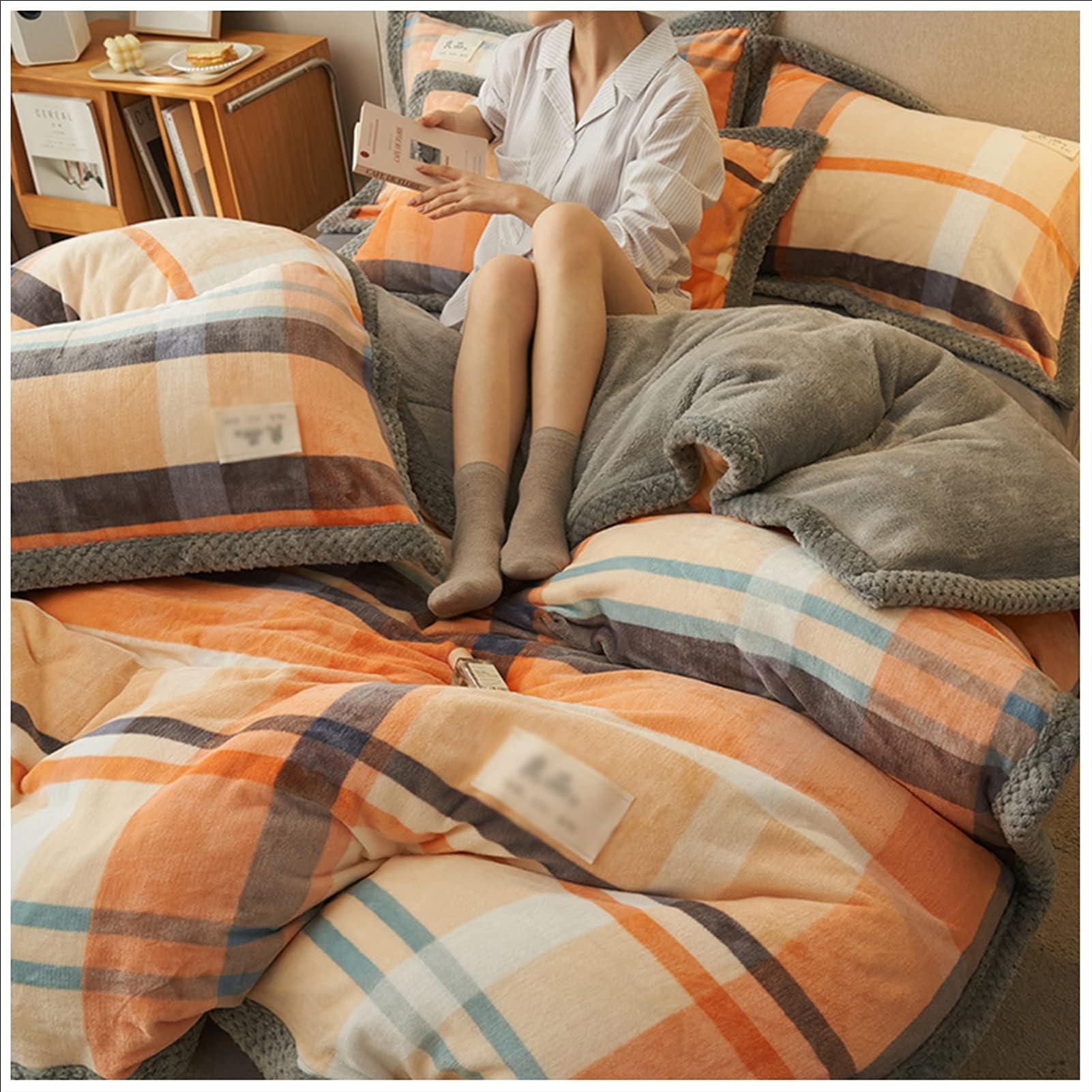 ZMIN Trapunte, Coperta da Letto Spessa in Pile di Flanella di Lusso, Trapunta Invernale Ispessita Super Calda 2 in 1, Set Piumino Staccabile,H,150x200cm(4kg)