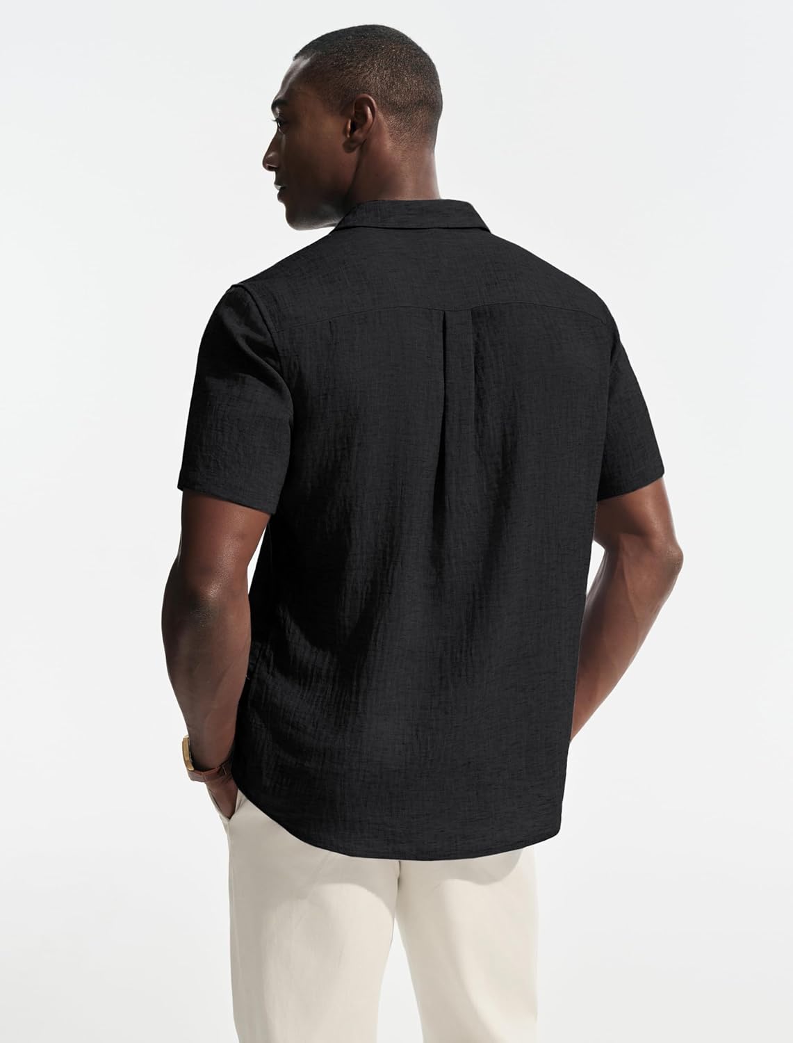 PJ PAUL JONES Men's Short Sleeve Button Down Shirt Casual Linen Summer Beach Wedding Dress Shirt - Image 3