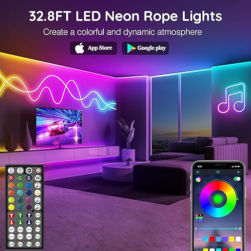 Miniatura 2 de LETIANPAI Cuerda de luces de neón de 32.8 pies, cuerda de luces LED flexible con aplicacióncontrol remoto, múltiples modos de luces, luces de neón