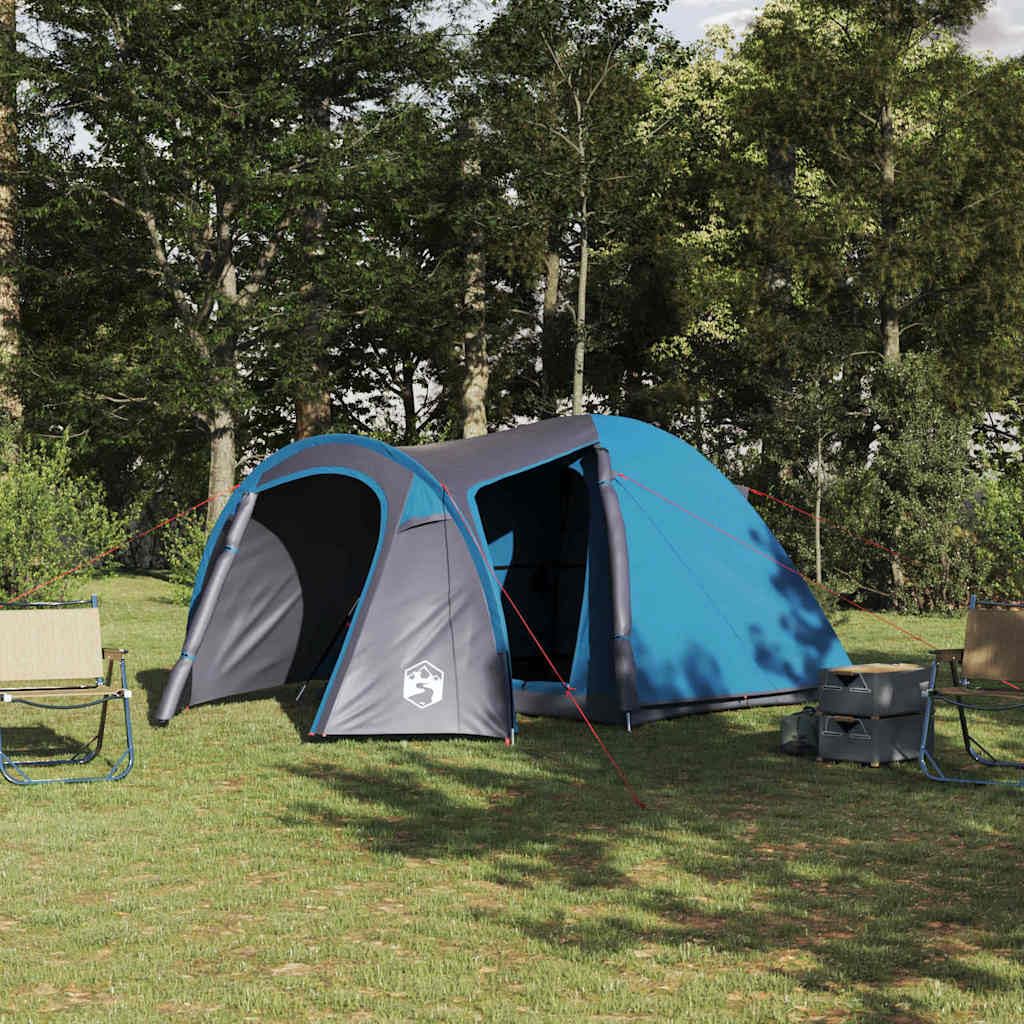 Modernes Kuppelzelt aus Polyester, 384 x 254 x 170 cm, mit Aufbewahrungstasche, inklusive 2 FRP-Stangen, 6 Abspannseilen und 19 Heringen, ideal für Familien-Campingabenteuer.