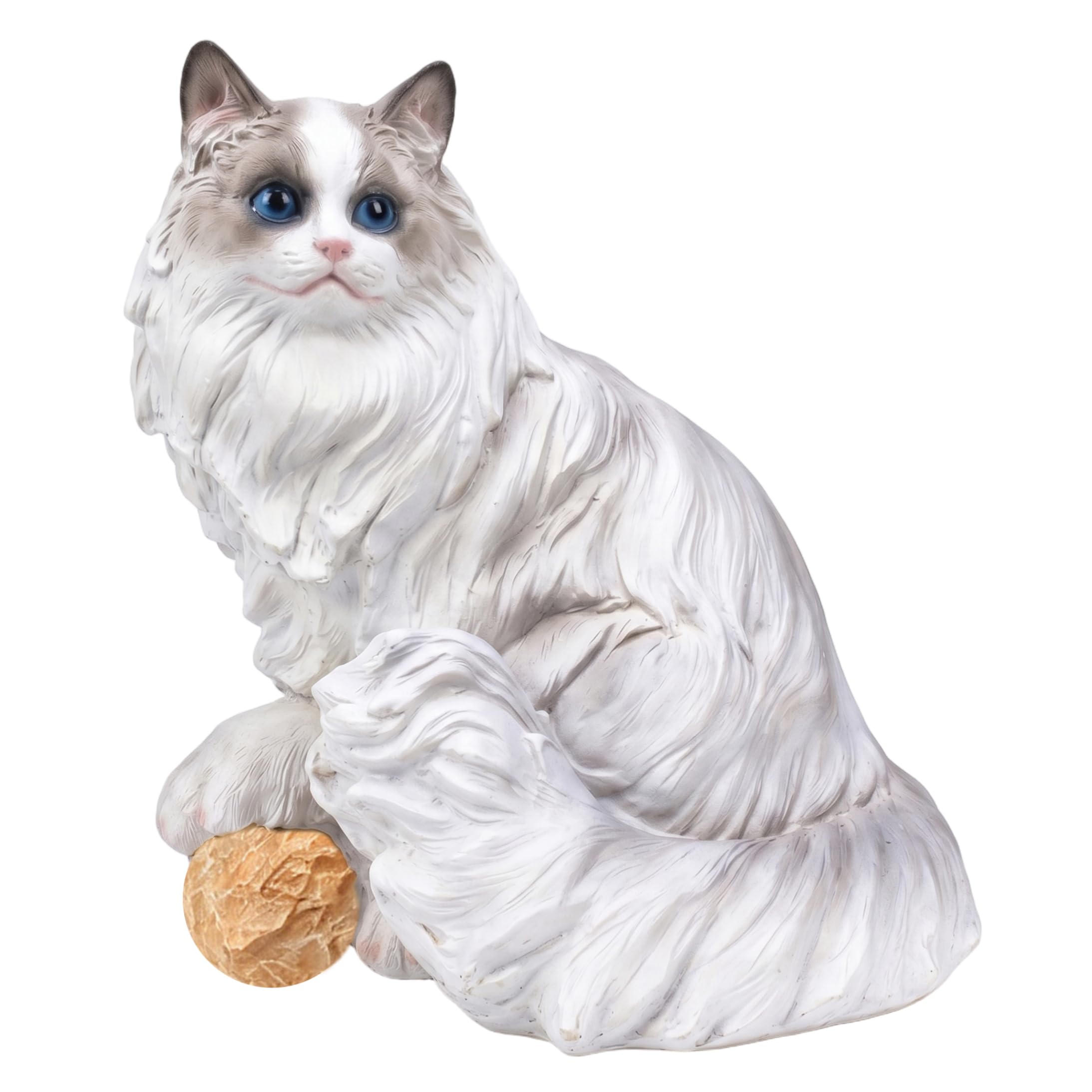 Ginwrek Cat Garden Statue, Realistic Ragdoll Cat Figurine - Resin Outdoor Statue For Yard & Balcony Decor, White, 9.06 Inch Tall