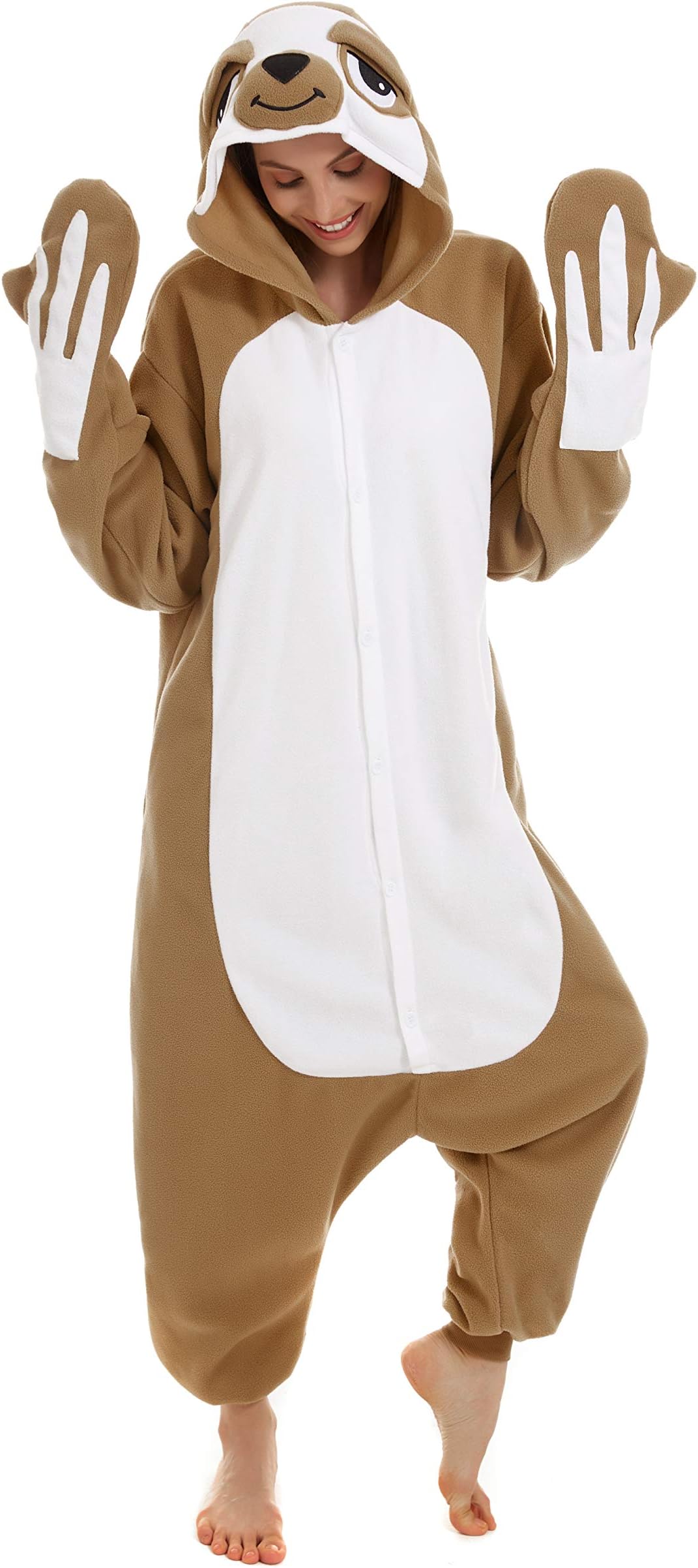 CANASOUR Polar Fleece Sloth Costume Christmas Adult Anime Unisex Animal Cosplay Onesie (X-Large, Sloth Brown)