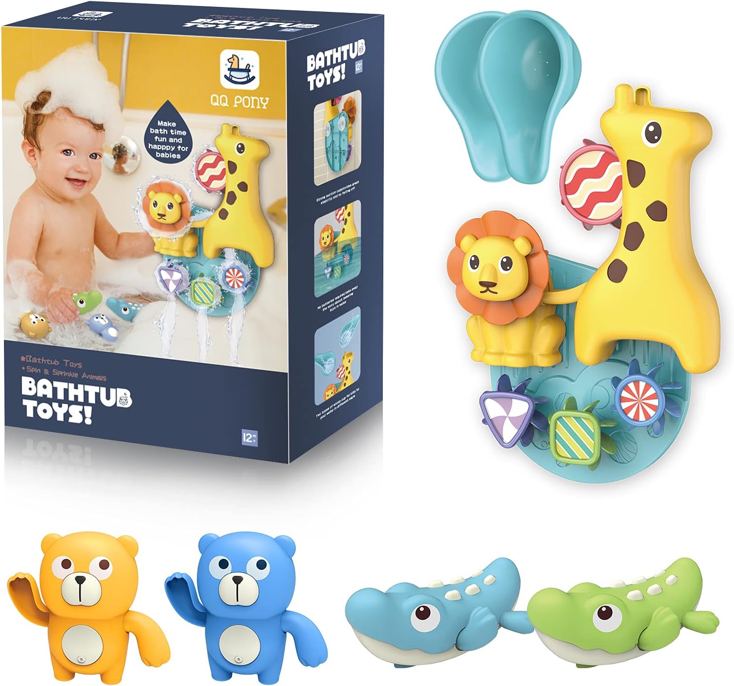 QQpony 10 Packs Baby Bath Toys Wall Bathtub Toys Sets for Toddlers, Bear & Crocodile Clockwork Bath Wall Toys Rotating & Fun Bath Time Toys Gift for Kids （12 Months up） : Toys & Games