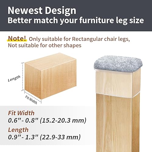 Vista 163 de Ezprotekt 24 protectores cuadrados de suelo para patas de silla con fieltro, fieltro de silicona F para suelos de madera dura, tapas de patas