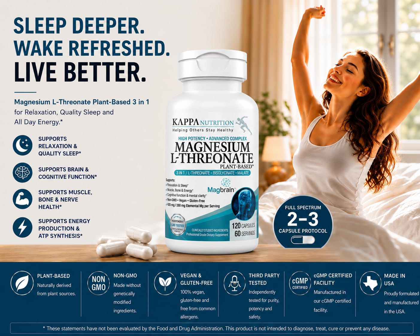 Magnesium L-Threonate Plant-Based 3 in 1 Powered by Magbrain® Magnesium L-Threonate Plant-Based | Magnesium Bisglycinate & Magnesium Malate | Up to 420 mg Elemental Magnesium | 60 Vegan Capsules. — Amazon image 7