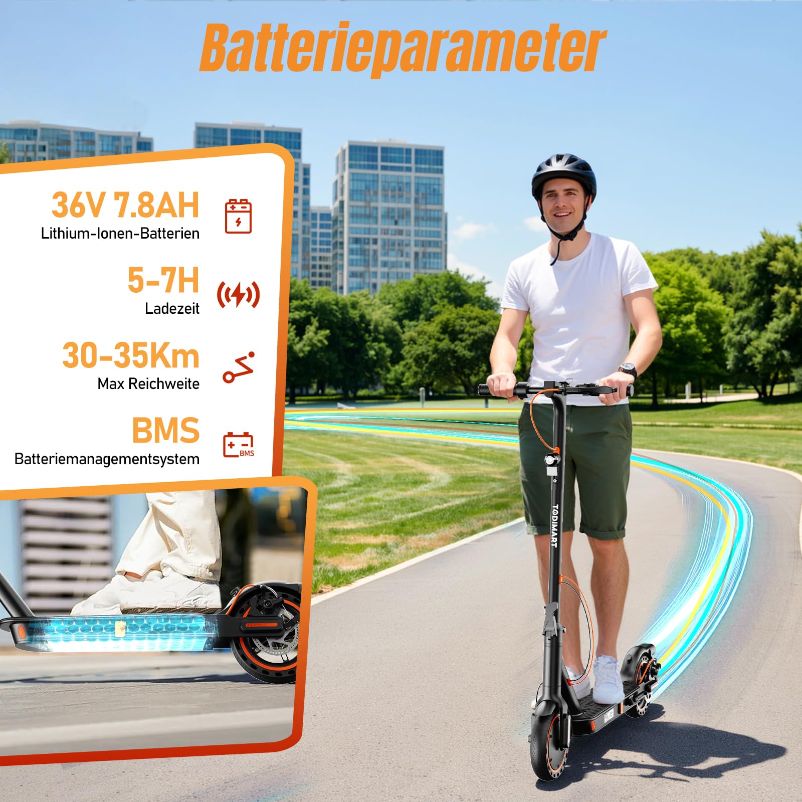 TODIMART E Scooter Roller mit Straßenzulassung mit APP, 30-35km Reichweite, 350/500W Motor, 8,5 Zoll Wabenreifen, Duales Bremssystem E Roller
