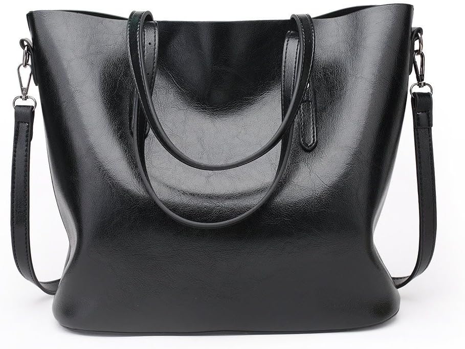 Womens Soft Leather Handbags Large Capacity Retro Vintage Top-Handle Casual Tote Bags Black