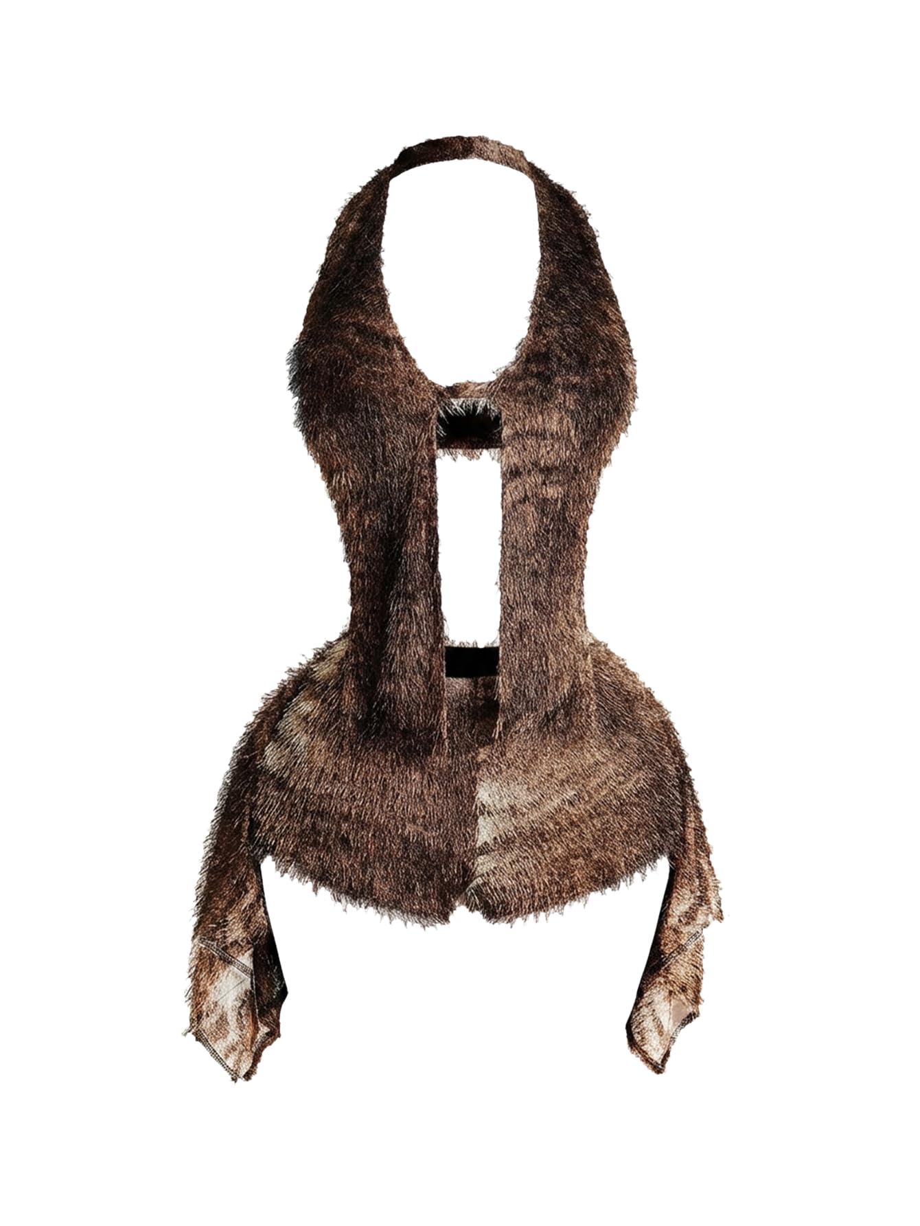 Photo 1 of MakeMeChic Women's Faux Fur Halter Crop Top & Micro Mini Shorts Set